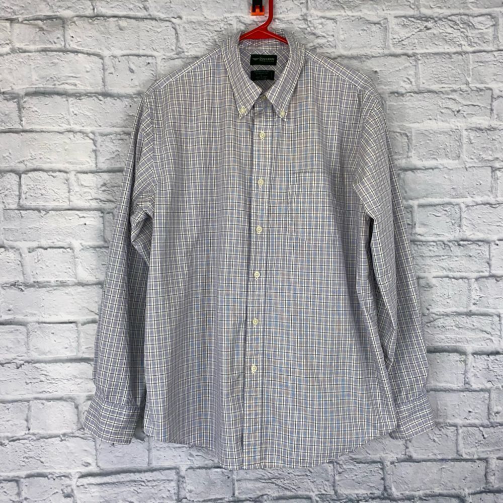 Dockers premium 100% cotton perspiration guard button down dress shirt sz L